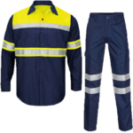 Bewerkt Zomer-Katoen-Werk-Kleding-Hi-Vis-Lange-Mouwen-Reflecterende-Veiligheid-Werken-Uniform-Porter-Bouwvakker-Overall-Elektrische